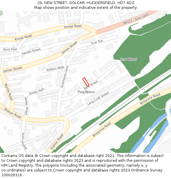 29, NEW STREET, GOLCAR, HUDDERSFIELD, HD7 4DZ: Location map and indicative extent of plot