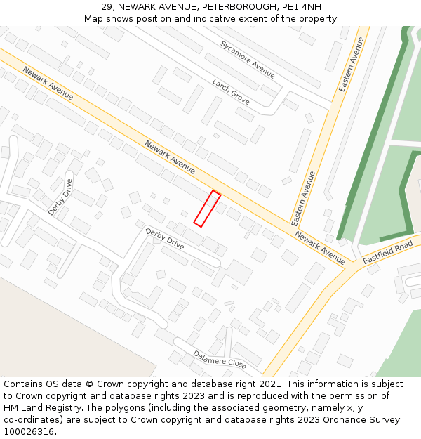 29, NEWARK AVENUE, PETERBOROUGH, PE1 4NH: Location map and indicative extent of plot