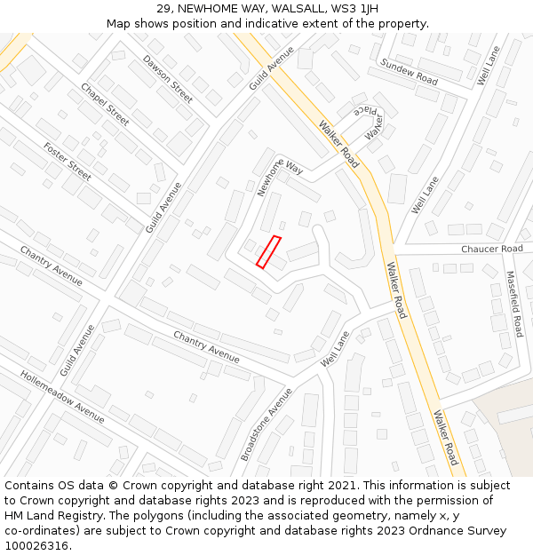 29, NEWHOME WAY, WALSALL, WS3 1JH: Location map and indicative extent of plot