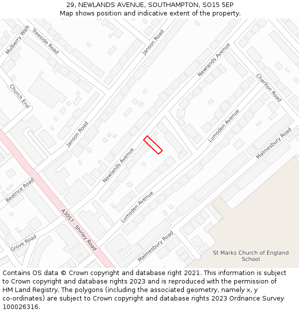 29, NEWLANDS AVENUE, SOUTHAMPTON, SO15 5EP: Location map and indicative extent of plot