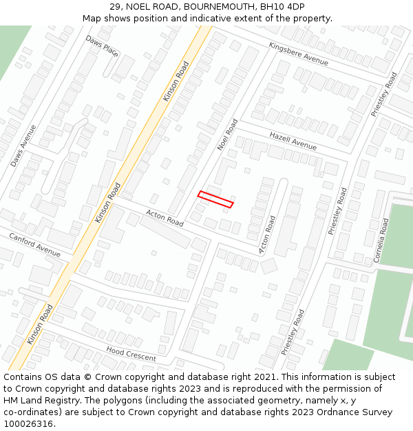 29, NOEL ROAD, BOURNEMOUTH, BH10 4DP: Location map and indicative extent of plot
