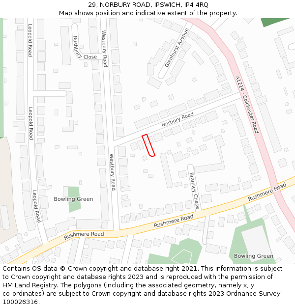 29, NORBURY ROAD, IPSWICH, IP4 4RQ: Location map and indicative extent of plot