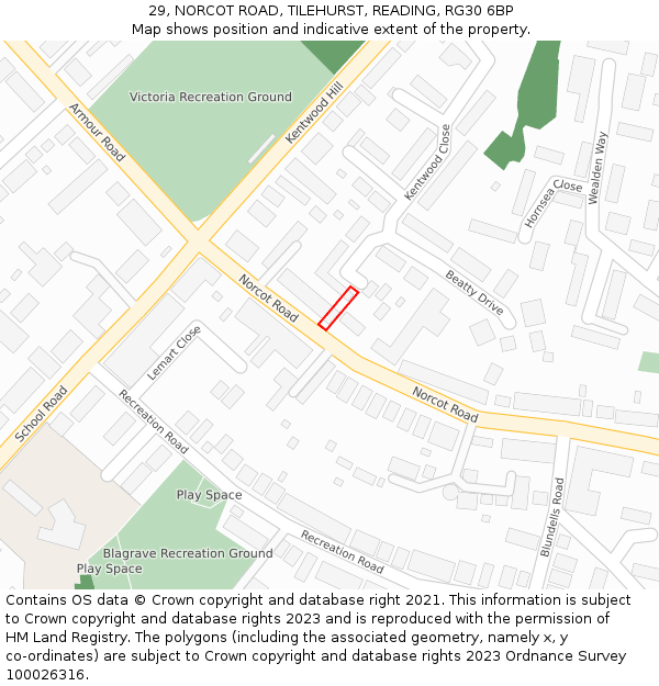 29, NORCOT ROAD, TILEHURST, READING, RG30 6BP: Location map and indicative extent of plot