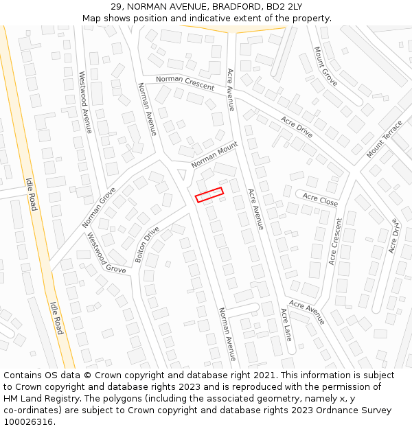 29, NORMAN AVENUE, BRADFORD, BD2 2LY: Location map and indicative extent of plot