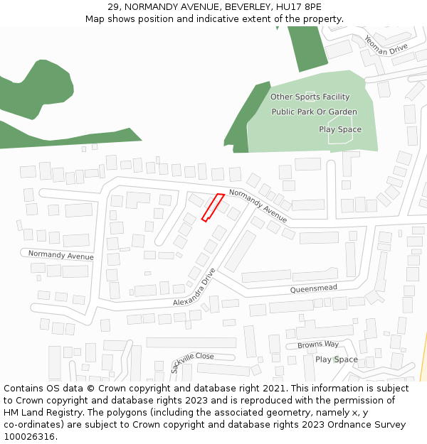 29, NORMANDY AVENUE, BEVERLEY, HU17 8PE: Location map and indicative extent of plot