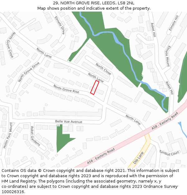 29, NORTH GROVE RISE, LEEDS, LS8 2NL: Location map and indicative extent of plot