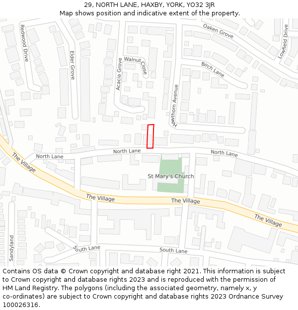 29, NORTH LANE, HAXBY, YORK, YO32 3JR: Location map and indicative extent of plot