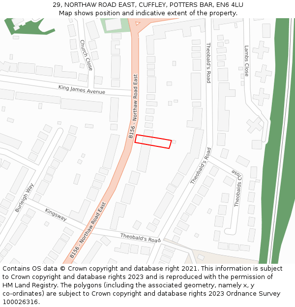 29, NORTHAW ROAD EAST, CUFFLEY, POTTERS BAR, EN6 4LU: Location map and indicative extent of plot