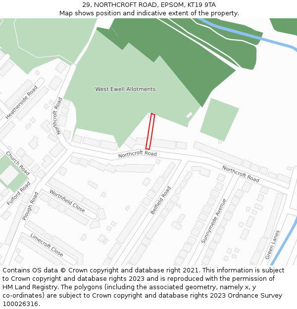29, NORTHCROFT ROAD, EPSOM, KT19 9TA: Location map and indicative extent of plot