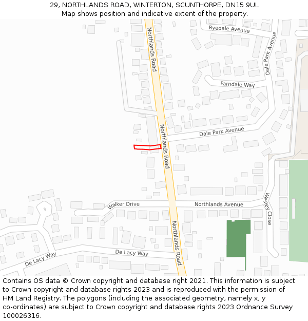 29, NORTHLANDS ROAD, WINTERTON, SCUNTHORPE, DN15 9UL: Location map and indicative extent of plot