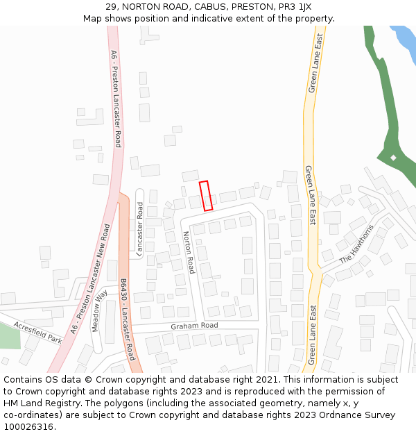 29, NORTON ROAD, CABUS, PRESTON, PR3 1JX: Location map and indicative extent of plot