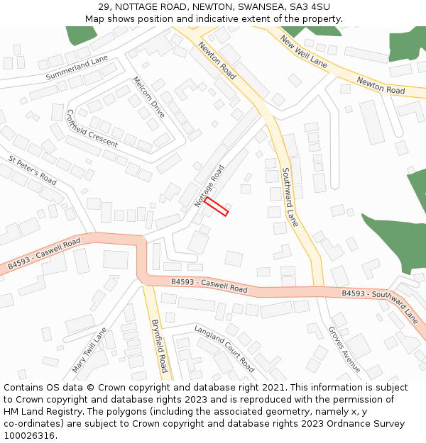 29, NOTTAGE ROAD, NEWTON, SWANSEA, SA3 4SU: Location map and indicative extent of plot