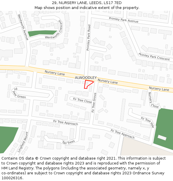 29, NURSERY LANE, LEEDS, LS17 7ED: Location map and indicative extent of plot
