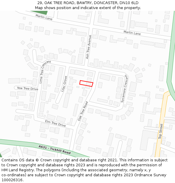 29, OAK TREE ROAD, BAWTRY, DONCASTER, DN10 6LD: Location map and indicative extent of plot