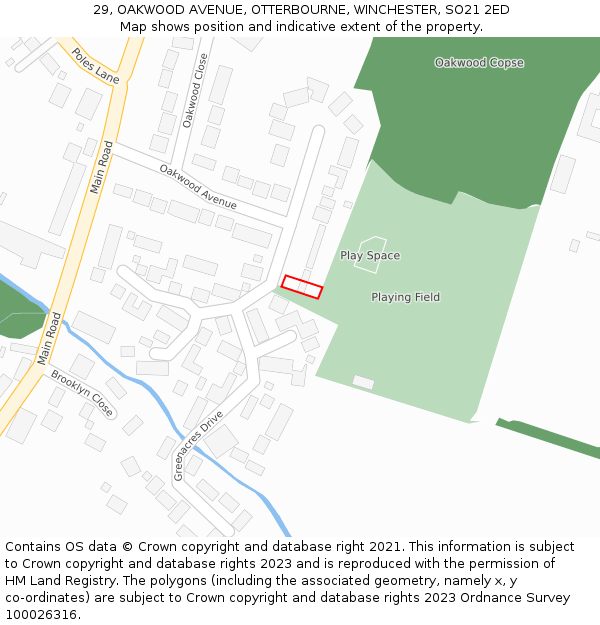 29, OAKWOOD AVENUE, OTTERBOURNE, WINCHESTER, SO21 2ED: Location map and indicative extent of plot