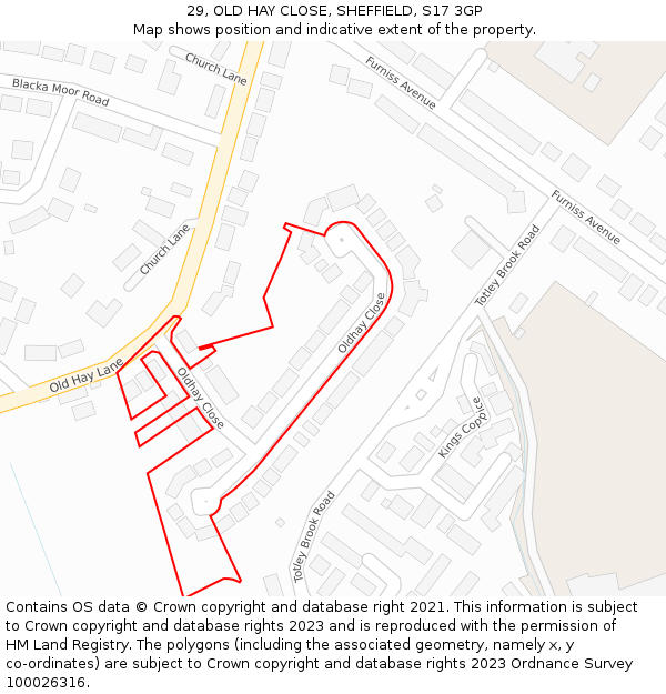 29, OLD HAY CLOSE, SHEFFIELD, S17 3GP: Location map and indicative extent of plot