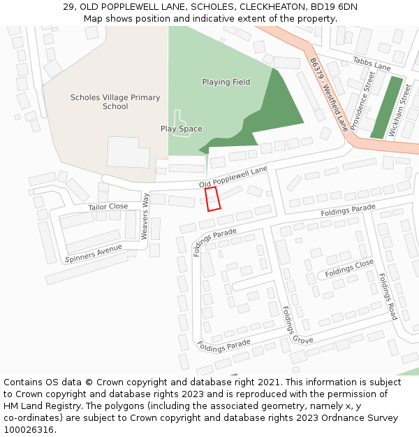 29, OLD POPPLEWELL LANE, SCHOLES, CLECKHEATON, BD19 6DN: Location map and indicative extent of plot