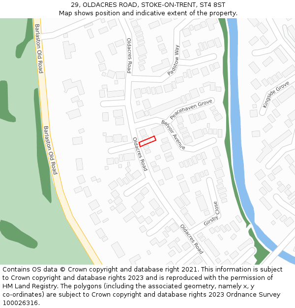 29, OLDACRES ROAD, STOKE-ON-TRENT, ST4 8ST: Location map and indicative extent of plot