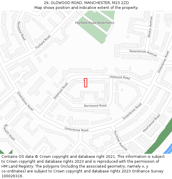 29, OLDWOOD ROAD, MANCHESTER, M23 2ZD: Location map and indicative extent of plot
