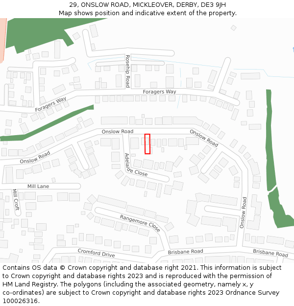 29, ONSLOW ROAD, MICKLEOVER, DERBY, DE3 9JH: Location map and indicative extent of plot