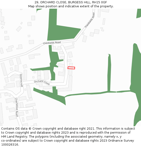 29, ORCHARD CLOSE, BURGESS HILL, RH15 0GF: Location map and indicative extent of plot