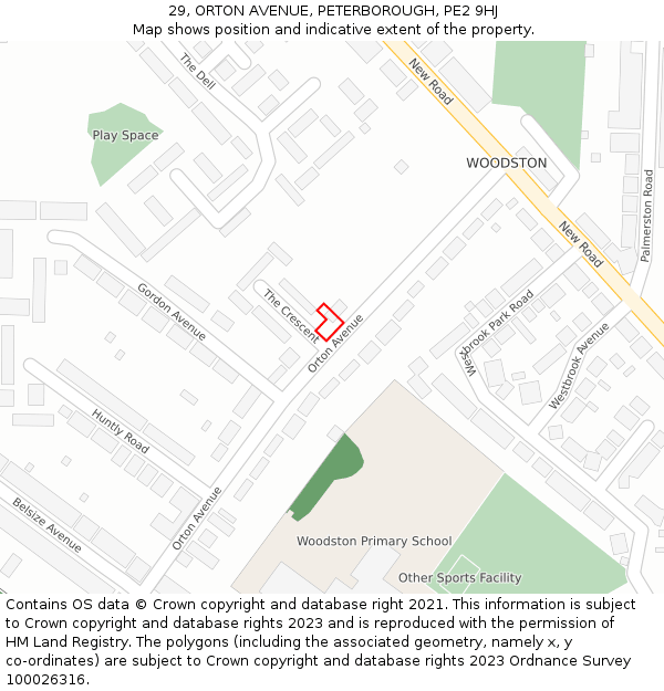 29, ORTON AVENUE, PETERBOROUGH, PE2 9HJ: Location map and indicative extent of plot