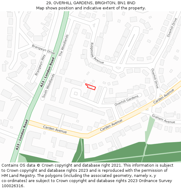 29, OVERHILL GARDENS, BRIGHTON, BN1 8ND: Location map and indicative extent of plot