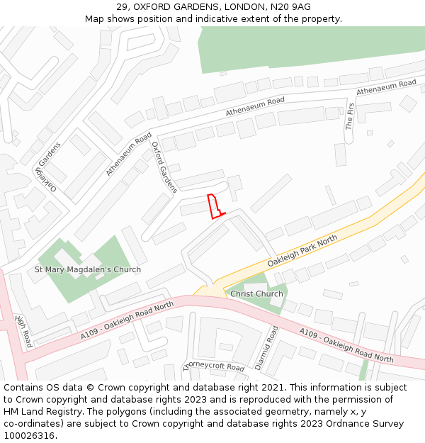 29, OXFORD GARDENS, LONDON, N20 9AG: Location map and indicative extent of plot
