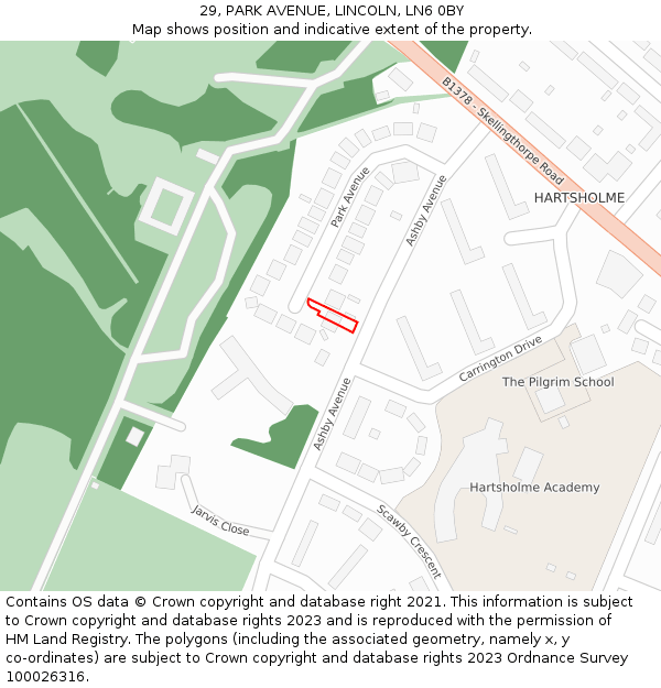 29, PARK AVENUE, LINCOLN, LN6 0BY: Location map and indicative extent of plot