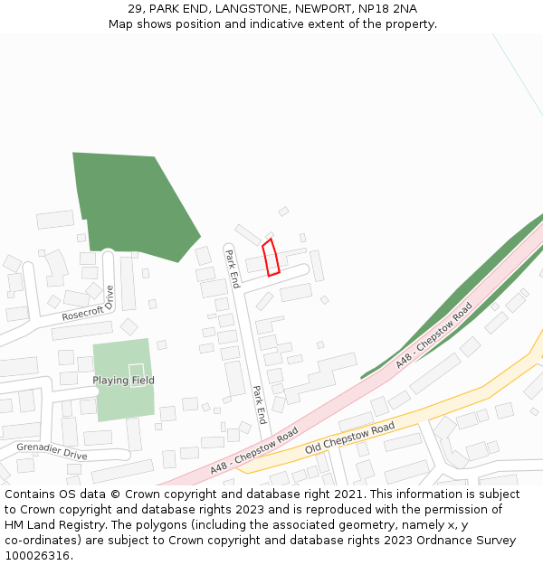 29, PARK END, LANGSTONE, NEWPORT, NP18 2NA: Location map and indicative extent of plot