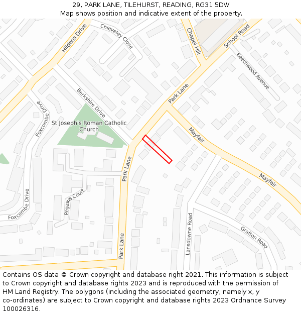 29, PARK LANE, TILEHURST, READING, RG31 5DW: Location map and indicative extent of plot