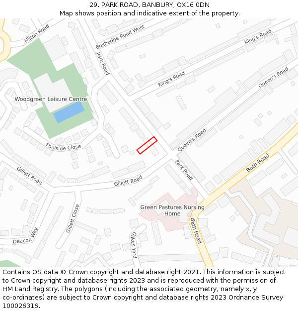 29, PARK ROAD, BANBURY, OX16 0DN: Location map and indicative extent of plot