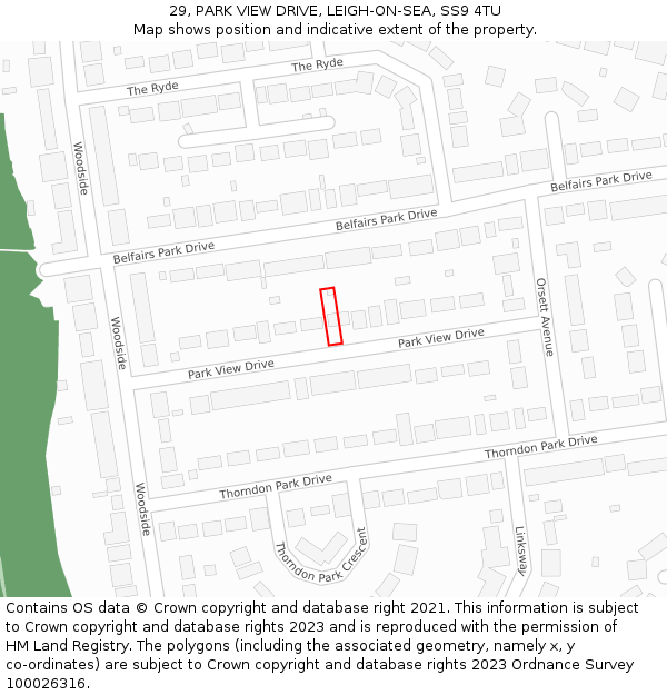 29, PARK VIEW DRIVE, LEIGH-ON-SEA, SS9 4TU: Location map and indicative extent of plot