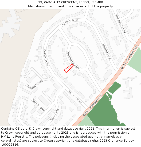 29, PARKLAND CRESCENT, LEEDS, LS6 4PR: Location map and indicative extent of plot