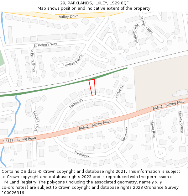29, PARKLANDS, ILKLEY, LS29 8QF: Location map and indicative extent of plot