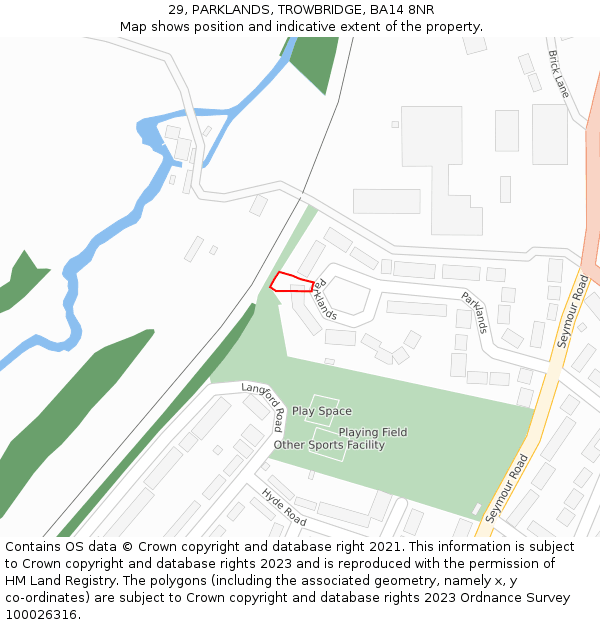 29, PARKLANDS, TROWBRIDGE, BA14 8NR: Location map and indicative extent of plot