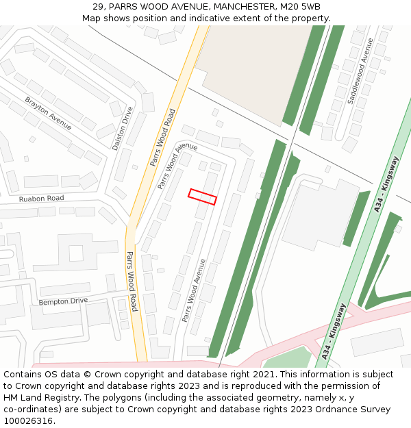 29, PARRS WOOD AVENUE, MANCHESTER, M20 5WB: Location map and indicative extent of plot