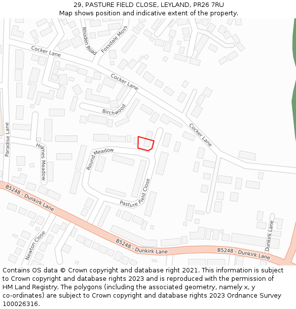 29, PASTURE FIELD CLOSE, LEYLAND, PR26 7RU: Location map and indicative extent of plot