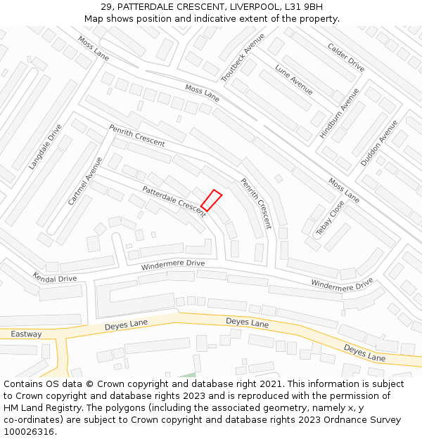 29, PATTERDALE CRESCENT, LIVERPOOL, L31 9BH: Location map and indicative extent of plot