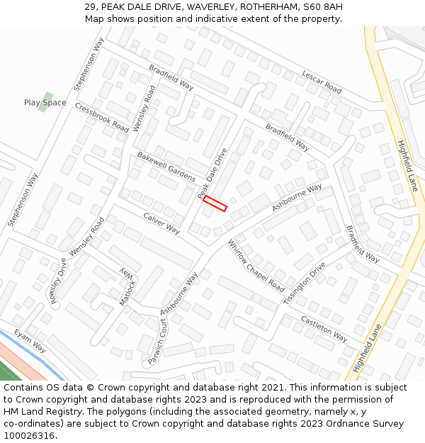 29, PEAK DALE DRIVE, WAVERLEY, ROTHERHAM, S60 8AH: Location map and indicative extent of plot