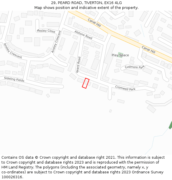 29, PEARD ROAD, TIVERTON, EX16 4LG: Location map and indicative extent of plot