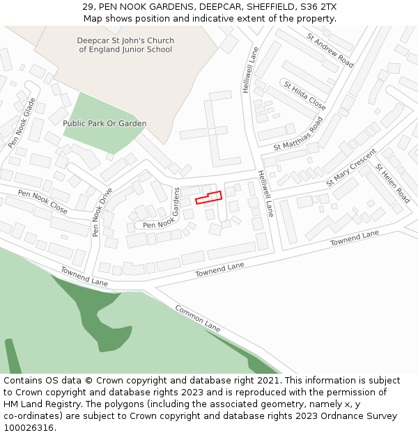29, PEN NOOK GARDENS, DEEPCAR, SHEFFIELD, S36 2TX: Location map and indicative extent of plot