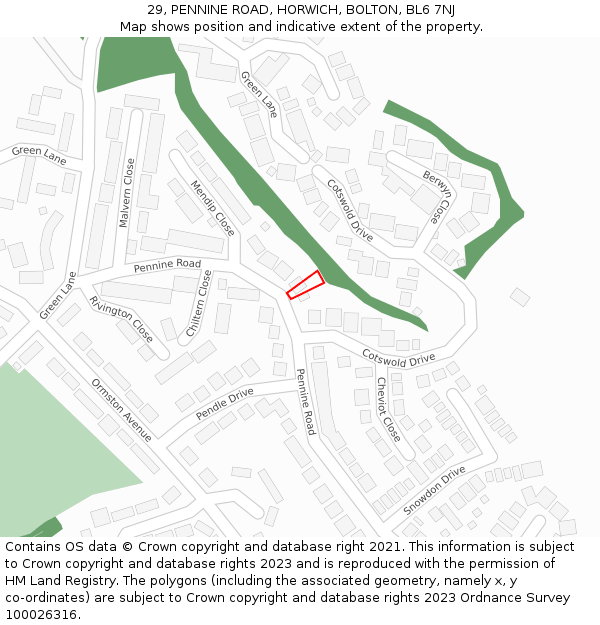 29, PENNINE ROAD, HORWICH, BOLTON, BL6 7NJ: Location map and indicative extent of plot
