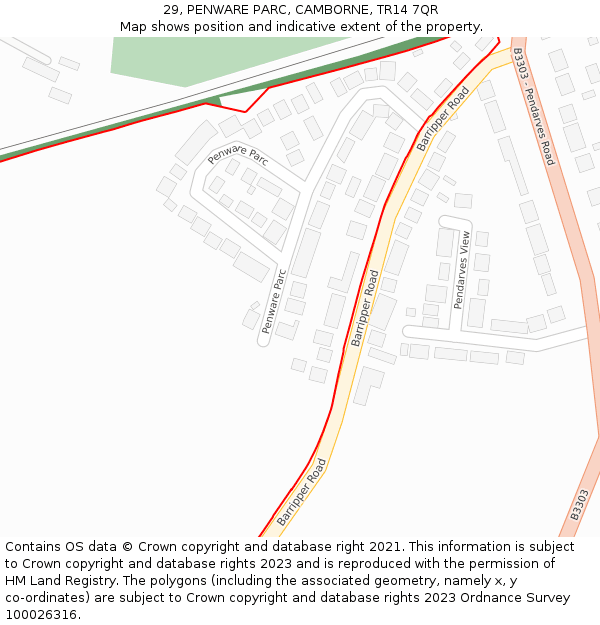 29, PENWARE PARC, CAMBORNE, TR14 7QR: Location map and indicative extent of plot