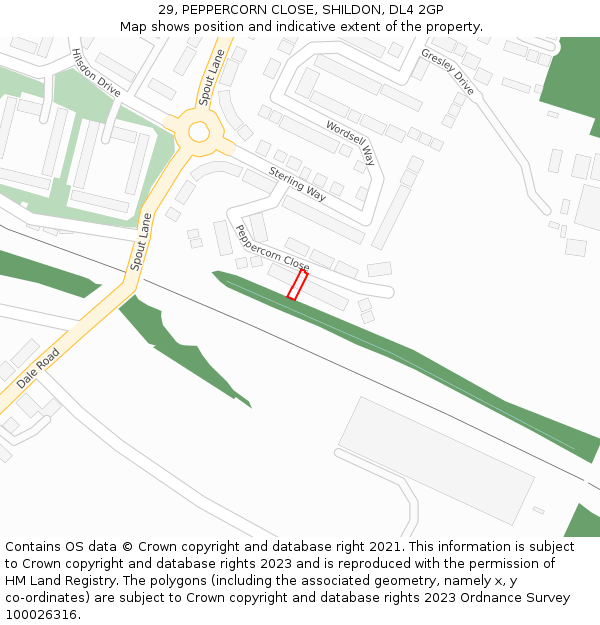 29, PEPPERCORN CLOSE, SHILDON, DL4 2GP: Location map and indicative extent of plot