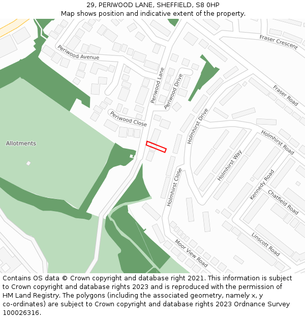 29, PERIWOOD LANE, SHEFFIELD, S8 0HP: Location map and indicative extent of plot