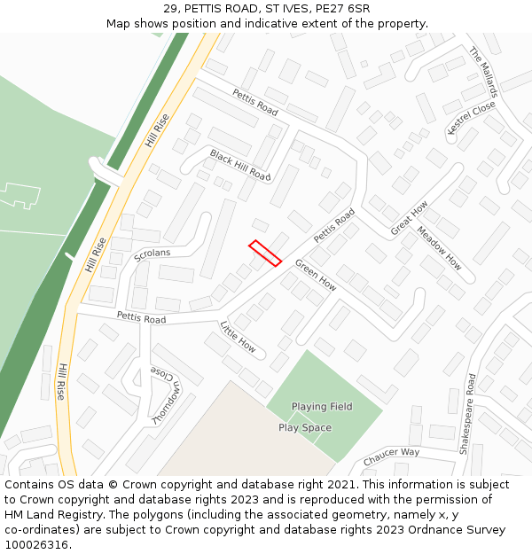 29, PETTIS ROAD, ST IVES, PE27 6SR: Location map and indicative extent of plot