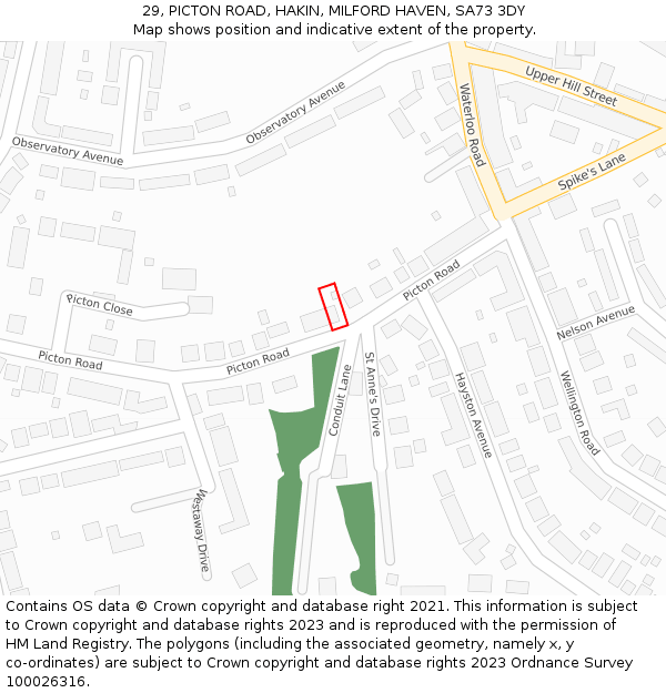 29, PICTON ROAD, HAKIN, MILFORD HAVEN, SA73 3DY: Location map and indicative extent of plot