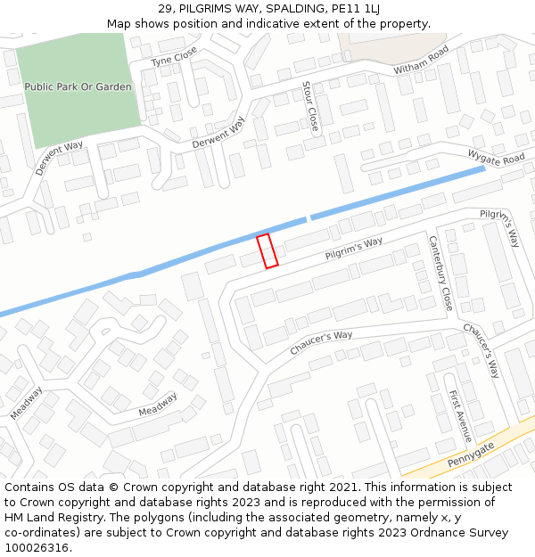 29, PILGRIMS WAY, SPALDING, PE11 1LJ: Location map and indicative extent of plot