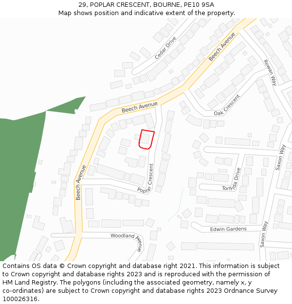 29, POPLAR CRESCENT, BOURNE, PE10 9SA: Location map and indicative extent of plot